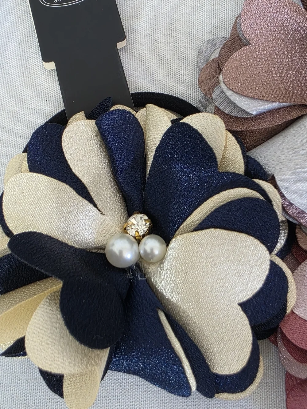 Set Of Three Shimmer Flower Hair Ties Pearls Rhinestone